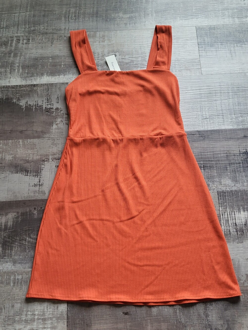 Mi Ami NWT Medium Orange Ribbed Mini Dress Square Neck Sleeveless